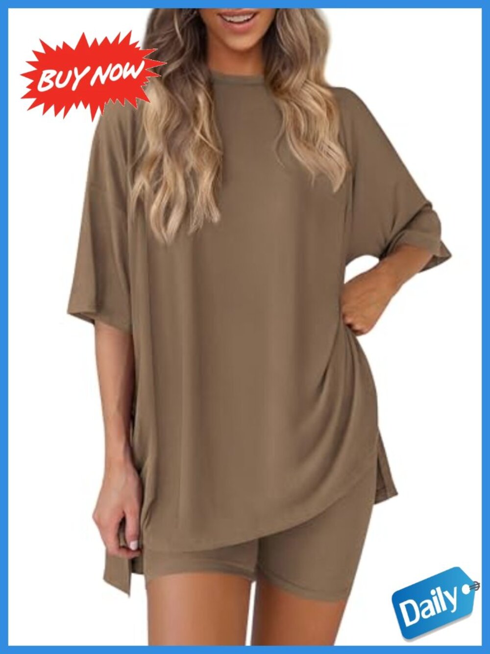 Women's 2 Piece Lounge Set Oversized Tee & Biker Shorts Athleisure Travel Outfit